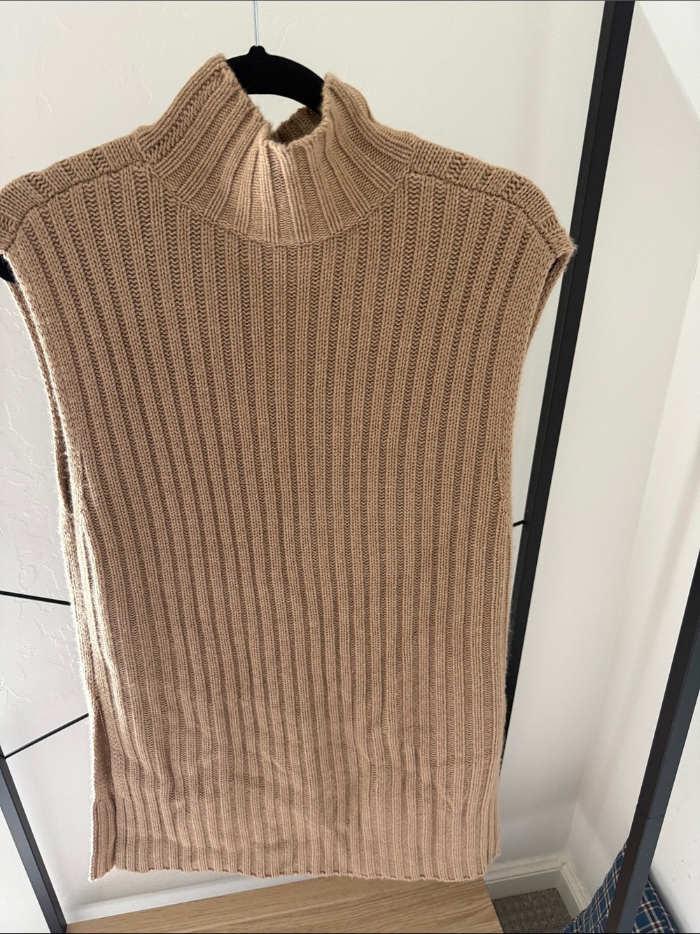 Autumn Cashmere Cable Knit Sleeveless Turtleneck Dress in Camel - Picture 2 of 3